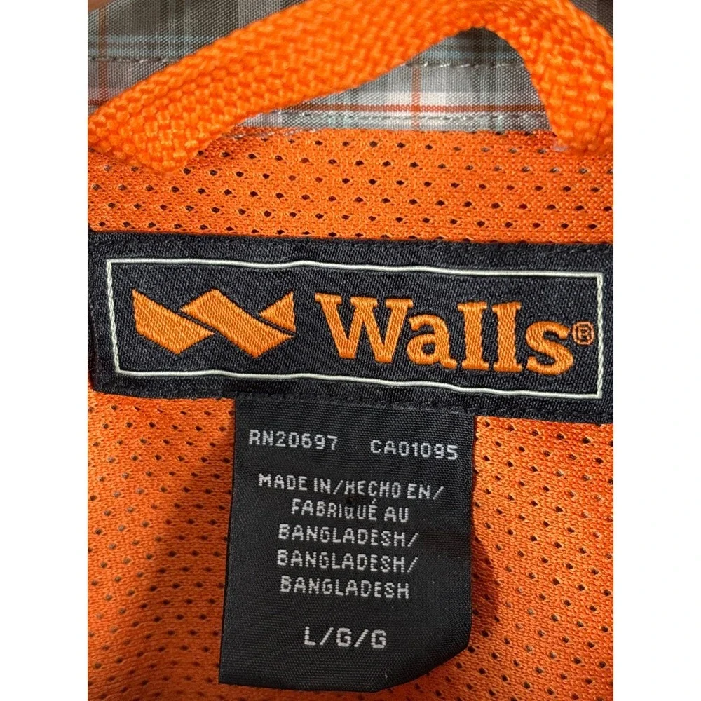 Walls Men's Size Large UPF 50+ Outdoor Plaid Pearl Snap Long Sleeve Casual Shirt
